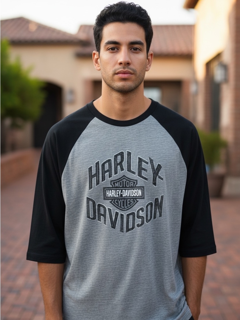Harley-Davidson Heather Gray & Black Raglan Graphic Tee